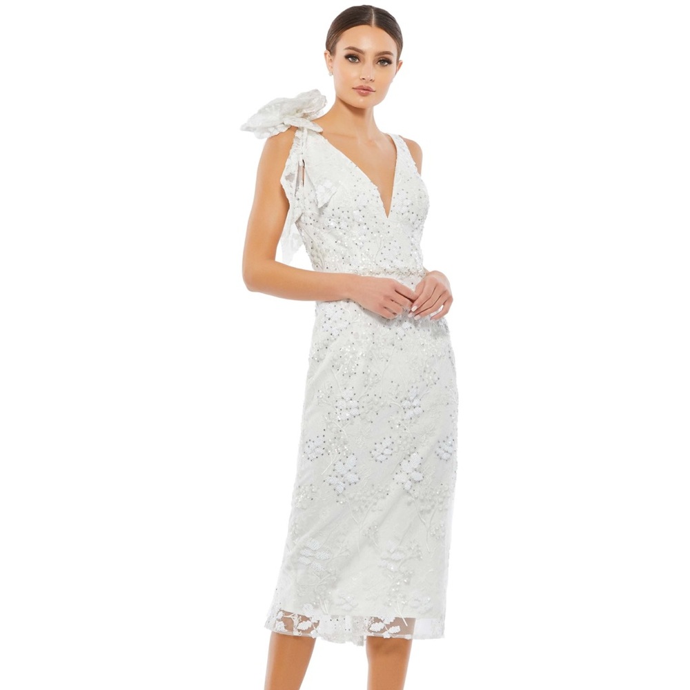 Mac Duggal 79337 Sequin Cocktail Midi Dress | White | Size 0 | NWT | $538 MSRP